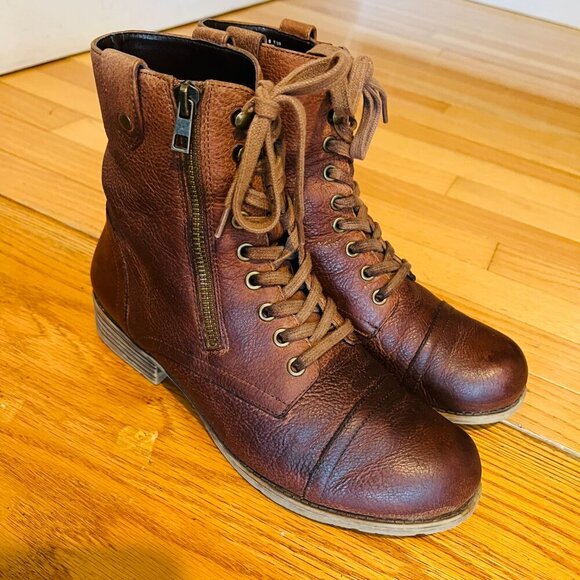 TaraM Womens Size 8 M Brown Leather Zip Laces Ankle Fashion Boots Bootie - Picture 9 of 16